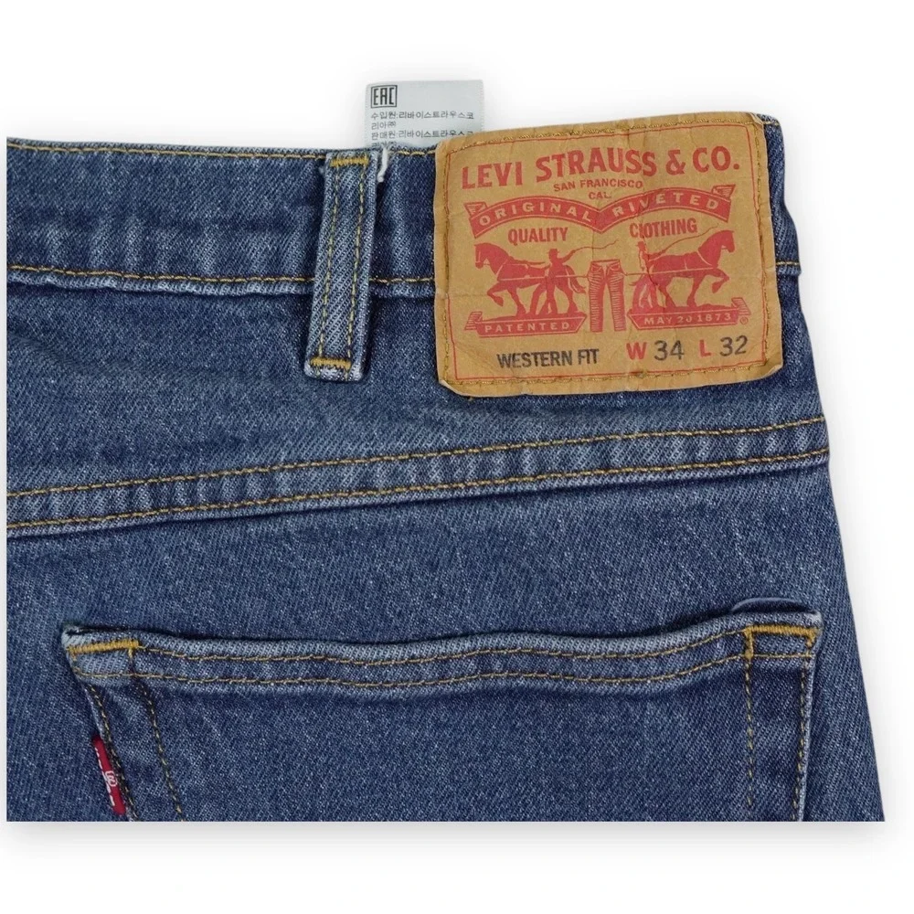 Levis Western‎ Fit Jeans Mens Size 34x32 Straight Bootcut Fit Blue Biker Strong